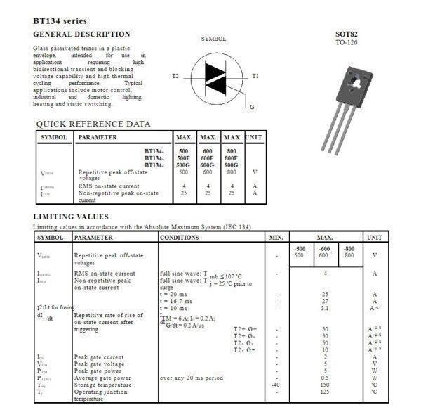 ไตรแอก (Triac) BT134-600E BT134 PH 600E 4A 600V TO-126 #ไตรแอค TO-126 (1 ตัว) - Image 4