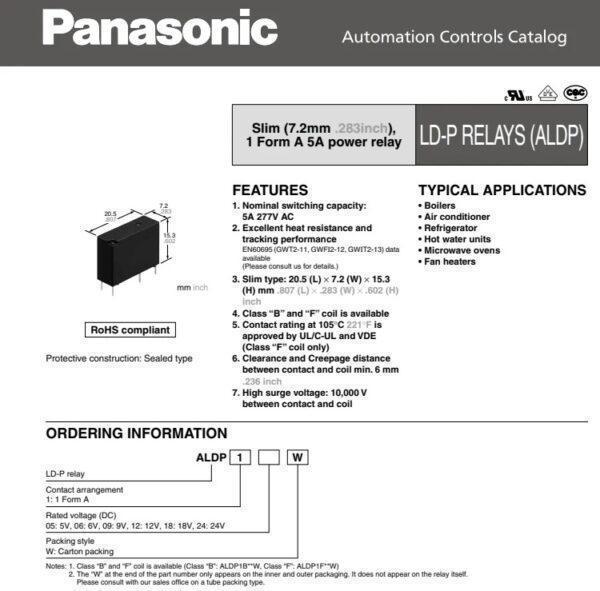 รีเลย์ Relay พานาโซนิค Panasonic แท้ 5VDC 12VDC 24VDC 4Pin ALDP105 ALDP112 ALDP 124 #ALDP 4P Panasonic (1 ตัว) - Image 4