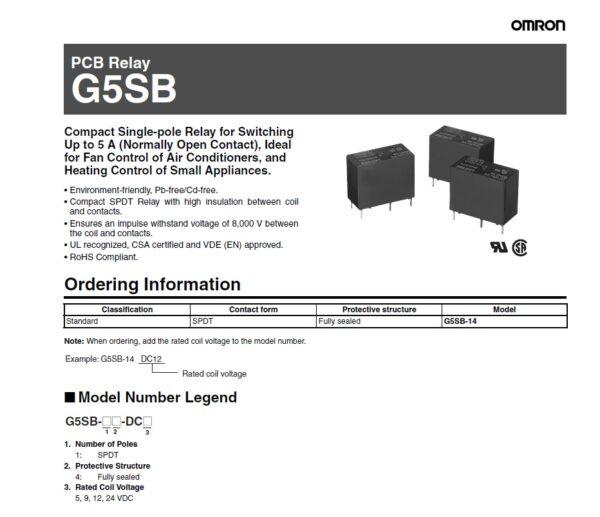 Relay รีเลย์ ออมรอน Omron แท้ คอยล์ 5VDC 12VDC 24VDC 5pin G5SB-14 #G5SB-14 5P Omron (1 ตัว) - Image 4