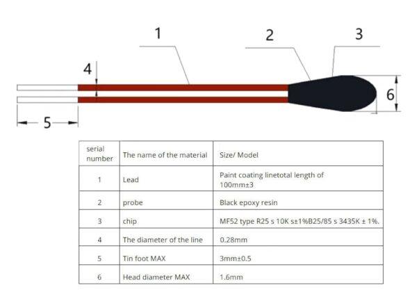 เซ็นเซอร์ วัดอุณหภูมิ เทอร์มิสเตอร์ NTC Thermistor Temperature Sensor B3435 B3950 1% 10K 100K #MF52B 10cm (1 ตัว) - Image 3