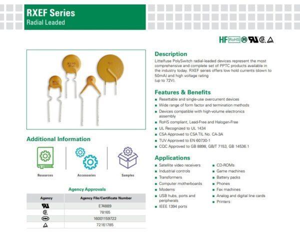 PPTC Fuse ฟิวส์ รีเซ็ตตัวเอง Resettable Fuse Self Recovery Fuse PTC RXEF XF 60V 72V #RXEF Series (1 ตัว) - Image 4