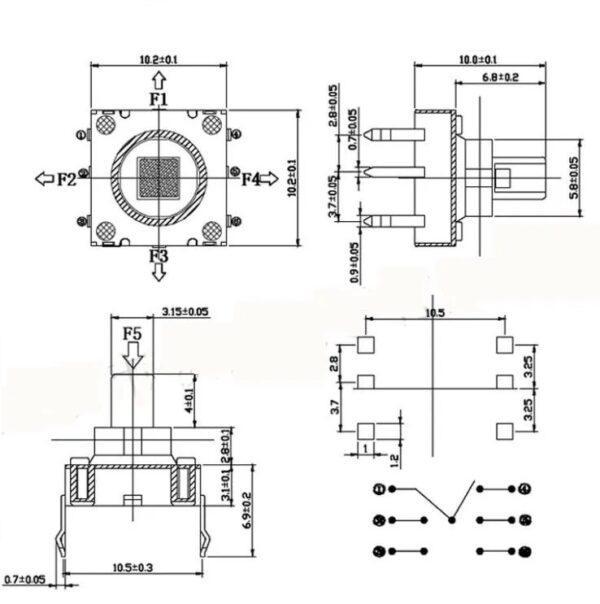 Switch สวิทช์ 5 ทิศทาง 6pin 5-WAy Five Way Switch Multi-direction Switch Touch Reset Key #5-Way 10x10x10mm (DIP) (1 ตัว) - Image 5