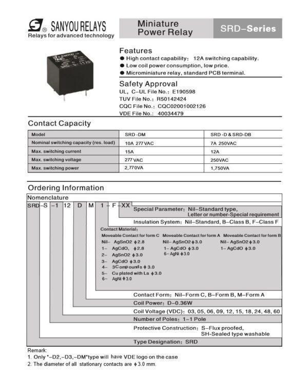 Relay รีเลย์ Sanyou แท้ คอยล์ 5VDC 12VDC 24VDC 5Pin SRD-S-105D SRD-S-112D SRD-S-124D #SRD 5P Sanyou (1 ตัว) - Image 4