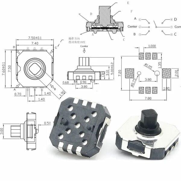 Switch สวิทช์ 5 ทิศทาง 6pin 5-WAy Five Way Switch Multi-direction Switch Touch Reset Key #5-Way 7x7x5mm (SMD) (1 ตัว) - Image 5