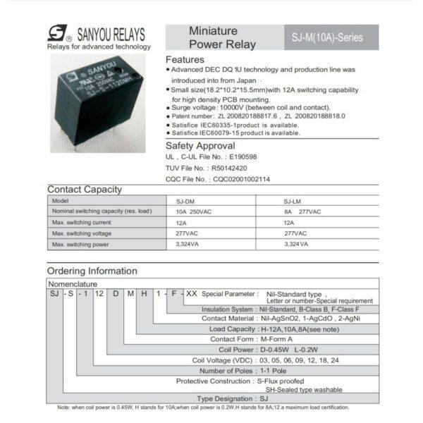 Relay รีเลย์ Sanyou แท้ คอยล์ 5VDC 12VDC 24VDC 4Pin SJ-S-105DMH SJ-S-112DMH SJ-S-124DMH  #SJ 4P Sanyou (1 ตัว) - Image 4