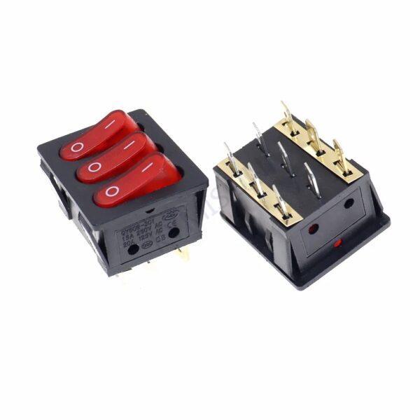 สวิทช์ 3 ช่อง กระดก เปิด-ปิด มีไฟโชว์ Rocker Switch 9 ขา 15A 250V #สวิทช์ 3 ช่อง QY609-301 (1 ตัว)