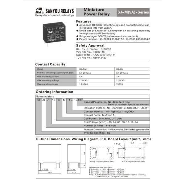 Relay รีเลย์ Sanyou แท้ คอยล์ 5VDC 12VDC 24VDC 4Pin SJ-S-105DM SJ-S-112DM SJ-S-124DM  #SJ 4P Sanyou (1 ตัว) - Image 4