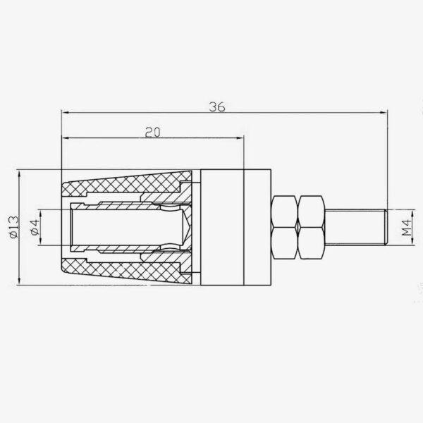 แจ็คลำโพง ซ็อคเก็ต ขั้วต่อ แจ็คกล้วย Socket Banana Jack Terminal Binding Post M4 36mm #M4x36 (1 ตัว) - Image 3