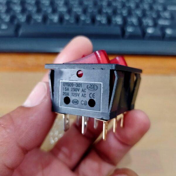 สวิทช์ 3 ช่อง กระดก เปิด-ปิด มีไฟโชว์ Rocker Switch 9 ขา 15A 250V #สวิทช์ 3 ช่อง QY609-301 (1 ตัว) - Image 2