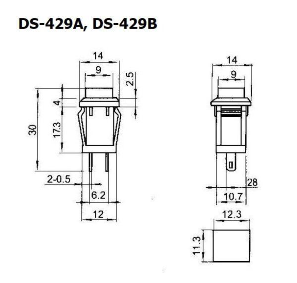 สวิทช์ ON-OFF ปุ่มกด Push Button Switch 14x14mm 2 Pin DS-429A Self lock, DS-429B No lock #DS-429A-B (1 ตัว) - Image 9