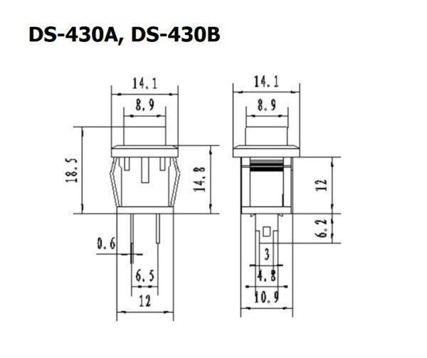 สวิทช์ ON-OFF ปุ่มกด Push Button Switch 14x14mm 2 Pin DS-430A Self lock, DS-430B No lock #DS-430A-B (1 ตัว) - Image 9