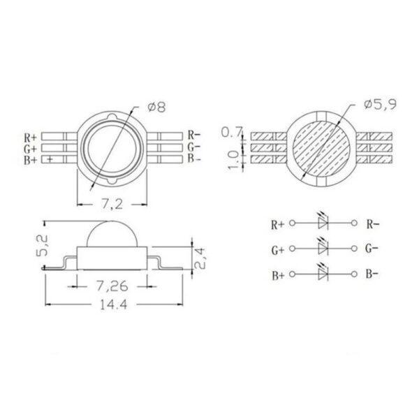 ไฟกระดุม หลอดไฟ LED ลูกปัด LED High Power LED Bead Downlight Spotlight SMD 6pin 3.4-3.6V 3W RGB #LED HP3W-RGB (1 ตัว) - Image 5