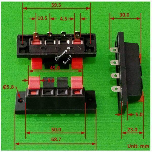 ขั้วต่อเครื่องเสียง ลําโพง แท็บลำโพง ลําโพง Speaker Terminal Box Push in Jack Spring Load #STB-SL05 (4P) (1 ตัว) - Image 4