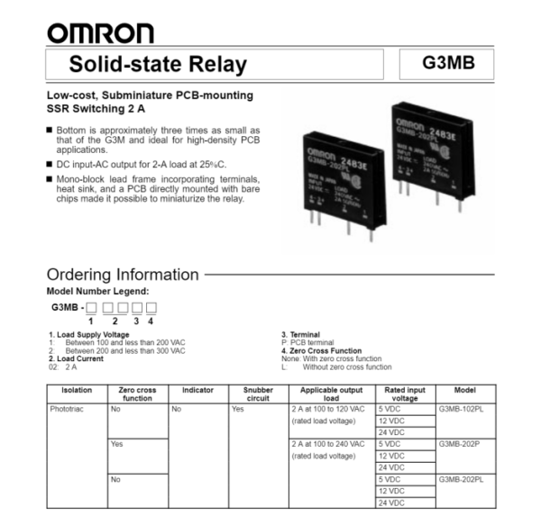 SSR โซลิดสเตตรีเลย์ รีเลย์ Solid State Relay รุ่น G3MB-202P 4 ขา **ของแท้** #G3MB-202P Omron (1 ตัว) - Image 3