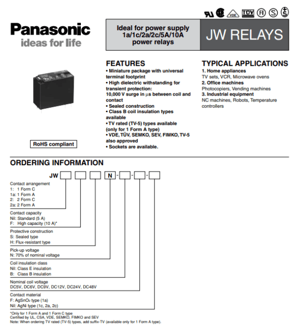 รีเลย์ Panasonic Relay 12VDC 24VDC 8Pin JW2SN-DC12V JW2SN-DC24V #JW2SN 8P Panasonic (1 ตัว) - Image 4