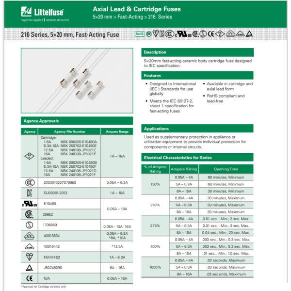 ฟิวส์ มิเตอร์ มัลติมิเตอร์ เซรามิค Ceramic Fuse Littelfuse LF 216 Series 5×20mm F10AH #C5x20F-LF216 (1 ตัว) - Image 2