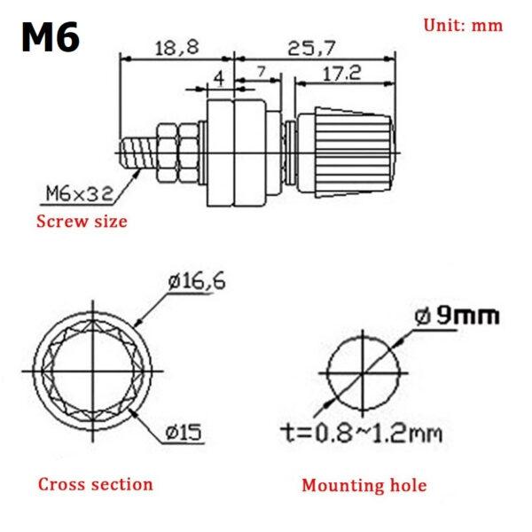 (1ชุด=ดำ1+แดง1) ไบดิ้งโพส ขั้วต่อ แหล่งจ่ายไฟ ซัพพลาย Supply Terminal Binding Post #JS-333 (M6) - Image 5