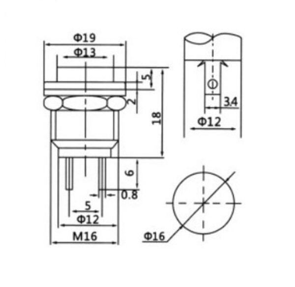 สวิทช์ กดติด-ปล่อยดับ ปุ่มกด รีเซ็ต No lock Reset Switch Push Button Switch 2 ขา 16mm #DS-212 (1 ตัว) - Image 3