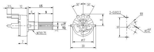 วอลลุ่ม โพเทนชิโอมิเตอร์ เครื่องขยายเสียง Power Amplifier Potentiometer B1K B2K B5K B10K B20K B50K #RV17 (1 ตัว) - Image 4