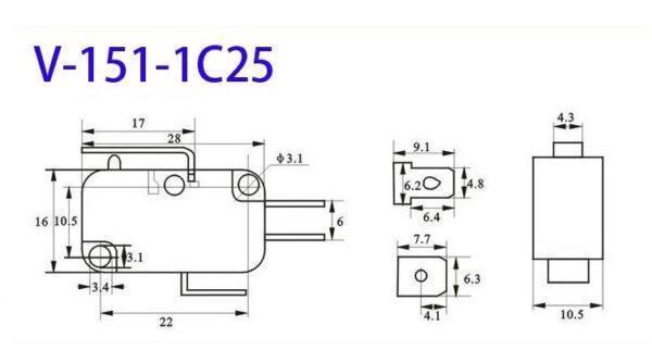 ไมโครสวิทช์ สวิทช์ ลิมิตสวิทช์ Micro Switch Limit Switch 3 ขา 15A 250V #V-151-1C25 MS ดำ-แดง (1 ตัว) - Image 6