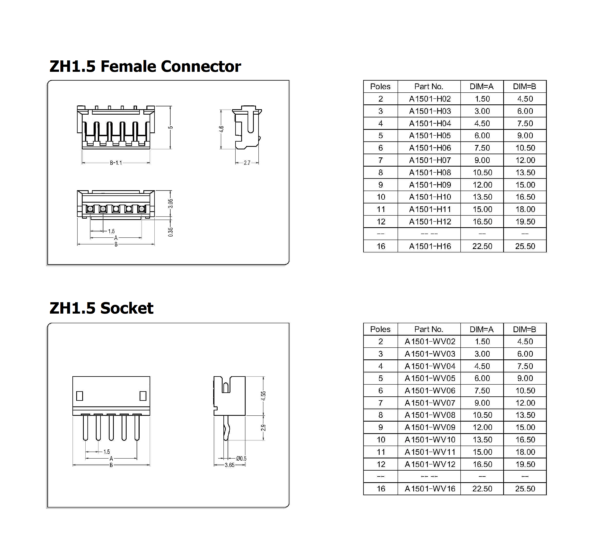 (1 ชุด) สายแบต สาย JST Plug สายปลั๊ก ตัวเมีย ซ็อคเก็ต ตัวผู้ Socket รุ่น ZH1.5 2P ถึง 12P #แบบ J 10cm - Image 4