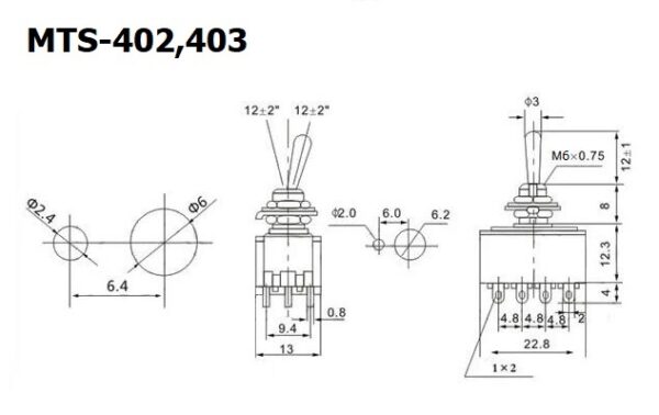 สวิทช์ สลับ โยก Miniature Toggle Switch 12 ขา 12P 2A 250V MTS-402 MTS-403 #MTS 12P (1 ตัว) - Image 4