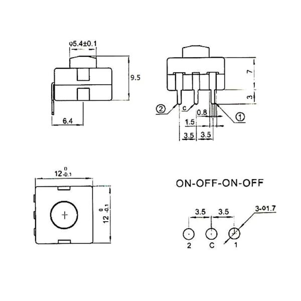 สวิตช์ ปุ่มกด ไฟฉาย Flashlight Switch ON-OFF-ON-OFF DIP 3pin 12x12x9.5mm #1212-223DB (1 ตัว) - Image 6