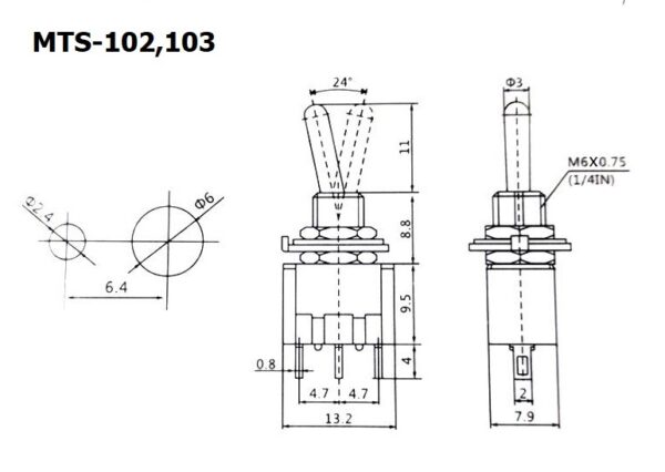 สวิทช์ สลับ โยก Miniature Toggle Switch 3 ขา 3P 6A 125V MTS-102 MTS-103 #MTS 3P (1 ตัว) - Image 5