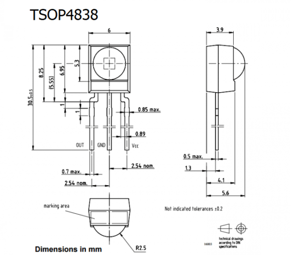 ตัวรับ สัญญาณ รีโมท Remote เซ็นเซอร์ อินฟราเรด Photo IR Infrared Receiver Module #IR TSOP4838 (1 ตัว) - Image 3