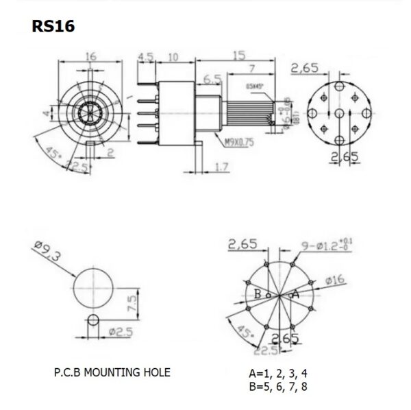 สวิทช์ หมุนเลือก ลูกบิด โรตารี ซีเลคเตอร์ สวิตช์ Band Switch Rotary Selector Switch 1P5T 1P6T 1P8T 2P3T #RS16 (1 ตัว) - Image 2