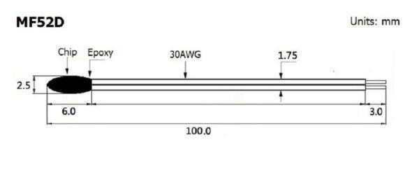 เซ็นเซอร์ วัดอุณหภูมิ เทอร์มิสเตอร์ NTC MF52D Thermistor Temperature Sensor 10K 100K B3435 B3950 #MF52D 10cm (1 ตัว) - Image 3