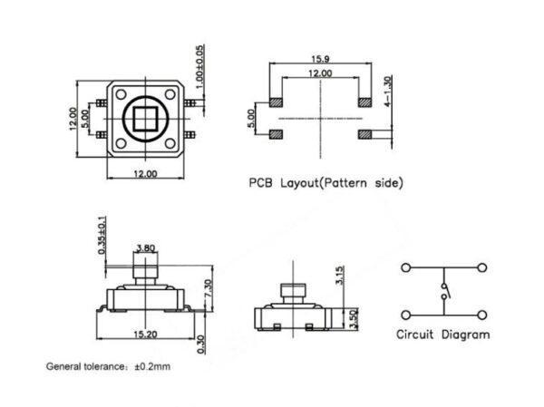 สวิทช์ B3F ปุ่มกด ไมโครสวิทช์ กดติด-ปล่อยดับ SMD TACT Switch 12x12x7.3mm #B3F-ดำ (SMD) (1 ตัว) - Image 3