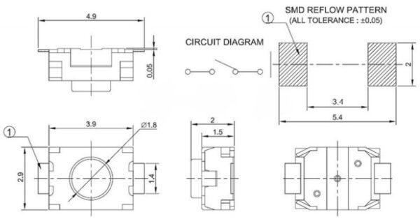 สวิทช์ กดติด-ปล่อยดับ ปุ่มกด SMD Push Button Switch ไมโครสวิทช์ TACT Switch #S2P 3x4x2mm (1 ตัว) - Image 3