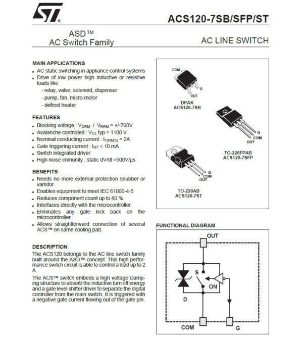 ไตรแอก เครื่องซักผ้า Triac ACS1207S ACS12 07S ACS1207 ACS120-7SB 2A 700V TO-252 #ไตรแอค TO-252 (1 ตัว) - Image 6