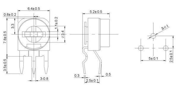 โพเทนชิโอมิเตอร์ ​​ตัวต้านทาน R ปรับค่า VR เกือกม้า Trimpot Potentiometer 101 ถึง 504 #RM063 แนวนอน (1 ตัว) - Image 3