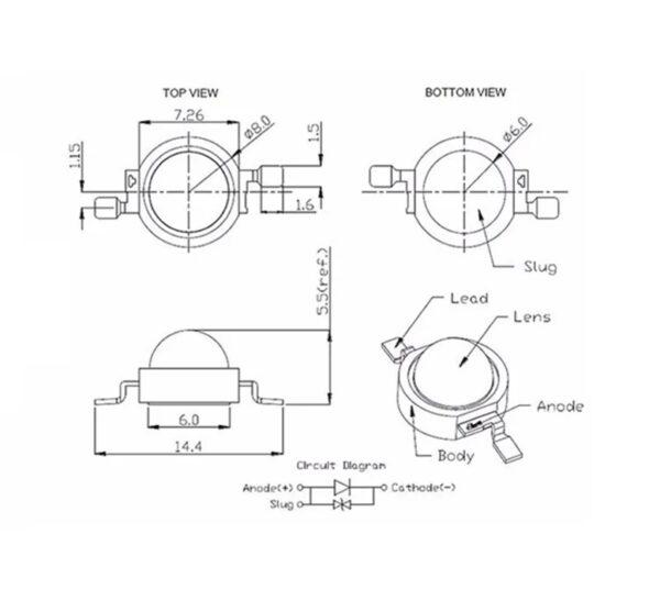 ไฟกระดุม หลอดไฟ LED ลูกปัด LED High Power LED Bead Downlight Spotlight SMD 2pin 3-3.2V 1W #LED HP1W (1 ตัว) - Image 3