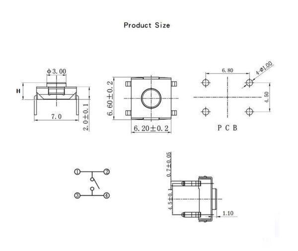 สวิทช์ กดติด-ปล่อยดับ ปุ่มกด ไมโครสวิทช์ TACT Switch DIP Push Button Switch #D4P 6x6xHmm แดง (1 ตัว) - Image 3