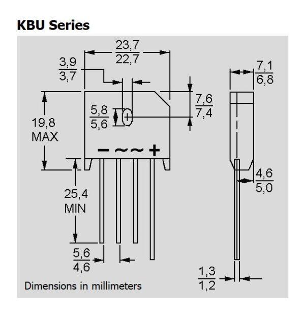 ไอซี ไดโอดบริดจ์ ไดโอดเรียงกระแส บริดจ์เรคติไฟร์ วงจรเรียงกระแส Diode Bridge Rectifier IC #KBU Series (1 ตัว) - Image 3