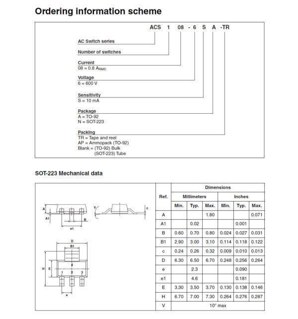 ไตรแอก เครื่องซักผ้า Triac ACS1086S ACS108 6S ACS108-6SN 0.8A 600V SOT-223 #ไตรแอค SOT-223 (1 ตัว) - Image 5