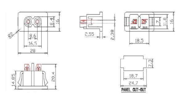 ปลั๊ก ขั้วปลั๊ก ปลั๊กเสียบ ซ็อคเก็ต AC Power Socket 2 Pin AC Plug Connector 2.5A 250V #DB-8 (1 ตัว) - Image 5