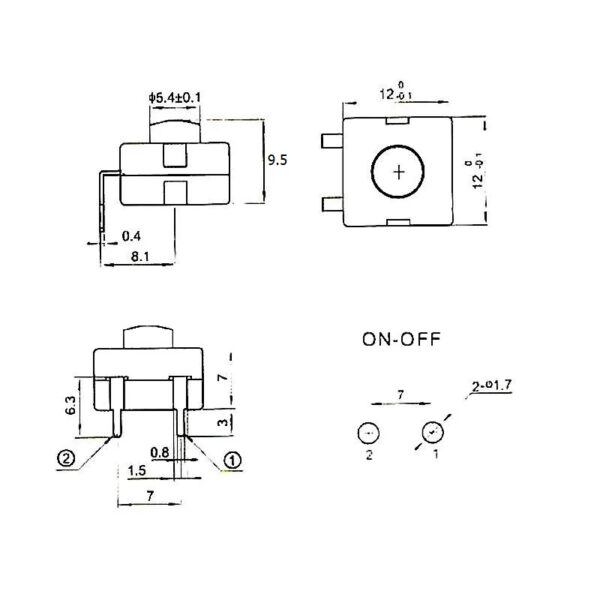 สวิตช์ ปุ่มกด ไฟฉาย Flashlight Switch ON-OFF DIP 2pin 12x12x9.5mm #1212-112DB (1 ตัว) - Image 6