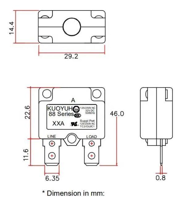 โอเวอร์โหลด เบรคเกอร์ สวิทช์ ตัดไฟ Auto Reset Overload Breaker 3A ถึง 25A #88AR Series KUOYUH (1 ตัว) - Image 5