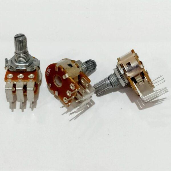 วอลลุ่ม โพเทนชิโอมิเตอร์ Potentiometer VR ปรับค่า 6 ขา B10K B20K B50K B100K #WH148 6 ขา 15mm น้ำตาล แนวตั้ง (1 ตัว) - Image 2