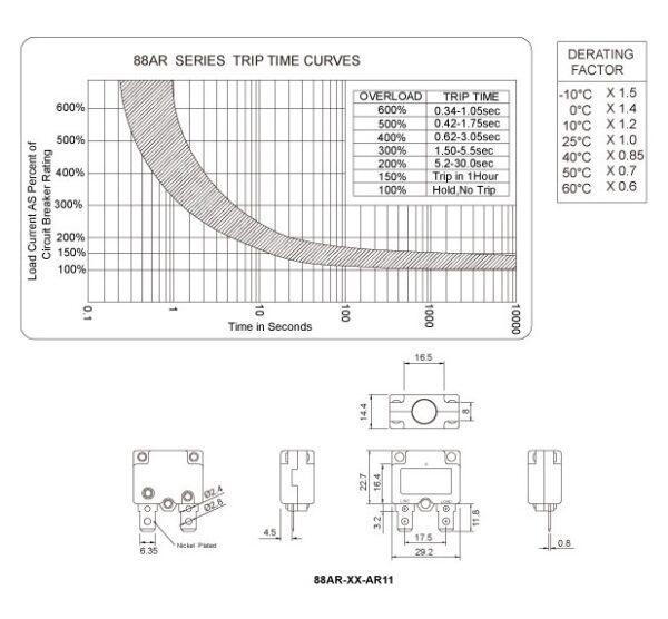 โอเวอร์โหลด เบรคเกอร์ สวิทช์ ตัดไฟ Auto Reset Overload Breaker 3A ถึง 25A #88AR Series KUOYUH (1 ตัว) - Image 7