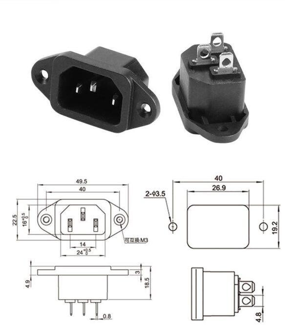 ปลั๊ก ขั้วปลั๊ก ปลั๊กเสียบ เต้ารับ เต้าเสียบ ซ็อคเก็ต หม้อหุงข้าว Inlet AC Power Plug Socket #ขั้วปลั๊ก แบบ B (1 ตัว) - Image 3