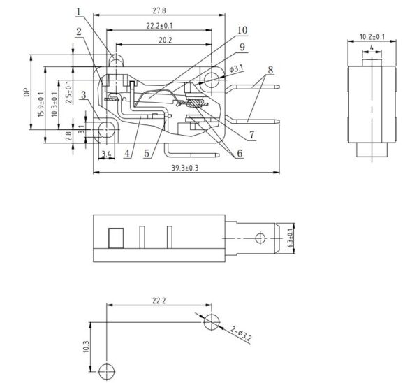 ไมโครสวิทช์ สวิทช์ ลิมิตสวิทช์ Micro Switch Limit Switch 3 ขา 16A 250V #KW ดำ ขา Y (1 ตัว) - Image 3