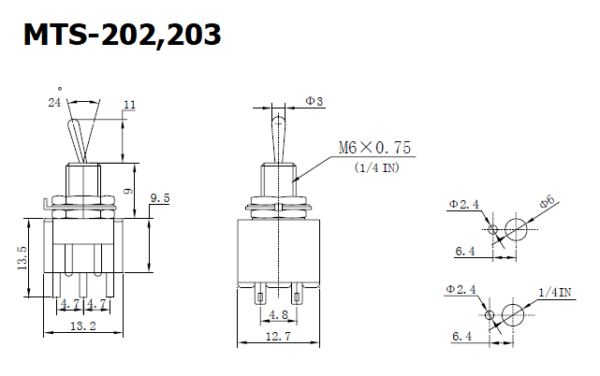 สวิทช์ สลับ โยก Miniature Toggle Switch 6 ขา 6P 6A 125V MTS-202 MTS-203 #MTS 6P (1 ตัว) - Image 5