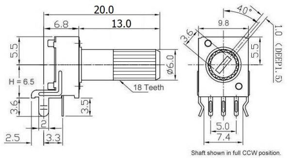 วอลลุ่ม โพเทนชิโอมิเตอร์ Potentiometer VR ปรับค่า RV09 Horizontal 3 ขา B102 ถึง B105 #RV09 แนวนอน 13mm (1 ตัว) - Image 2