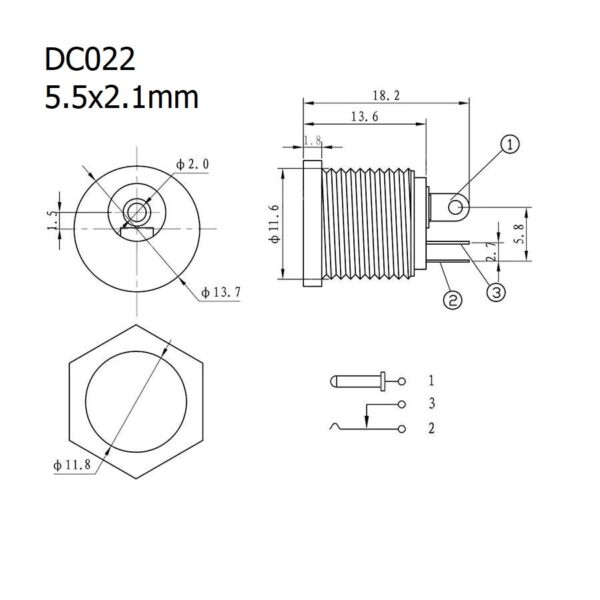 หัวแจ็ค 5.5x2.1mm แจ็ค ตัวเมีย DC Jack ปลั๊ก DC แจ็ค DC ตัวต่อ ดีซีแจ็ค Socket DC022 ***แถมฝายาง*** (1 ตัว) - Image 2