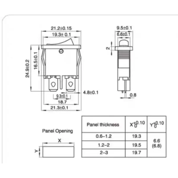 สวิทช์ 9.5x21mm กระดก เปิด ปิด Switch KCD1 2 ขา 6A 250V #สวิทช์ 9.5x21mm (1 ตัว) - Image 2